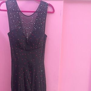 Long black prom/formal dress with red and silver diamonds